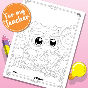 Teacher Appreciation Coloring Page With Cute Owl, Thank You Gift for ...