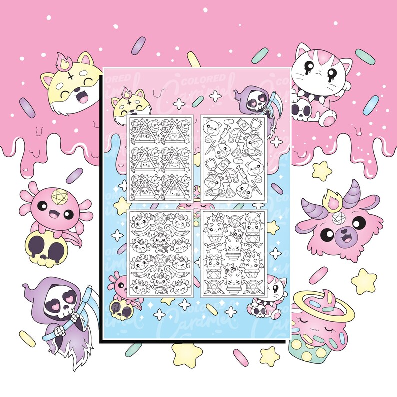 Creepy Kawaii Coloring Book Printable PDF Download Pages Cute - Etsy