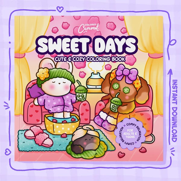 Cute and Cozy Coloring Pages, 40 Comfy and Fun Illustrations with Little Friends (Printable Instant Digital Download PDF)