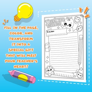 Thank You Teacher Printable Letter Coloring Page, Gift for End of ...