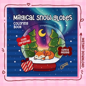 Christmas Coloring Pages, 40 Festive, Cheerful Cute & Cozy Hygge Holiday Snow Globes Illustrations, Printable Instant Digital Download PDF