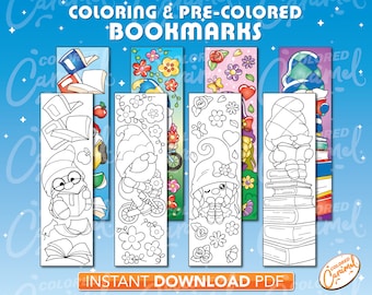 Gnome Coloring Bookmarks, Printables Instant Digital Download PDF, Cute Set of Colorable, Colorful DIY Make Your Own Marker for Books