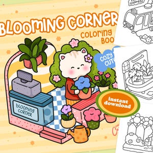 かわいくて居心地のよい塗り絵、40 種類のリラックスできる花が咲く空間と春の庭園のイラスト、印刷可能なインスタント デジタル ダウンロード PDF