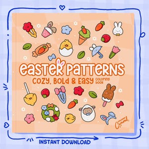 Easter Coloring Pages, 40 Cute, Easy, Bold, Cozy, Comfy and Relaxing Spring Patterns with Bunnies, Eggs, Instant Digital Download PDF
