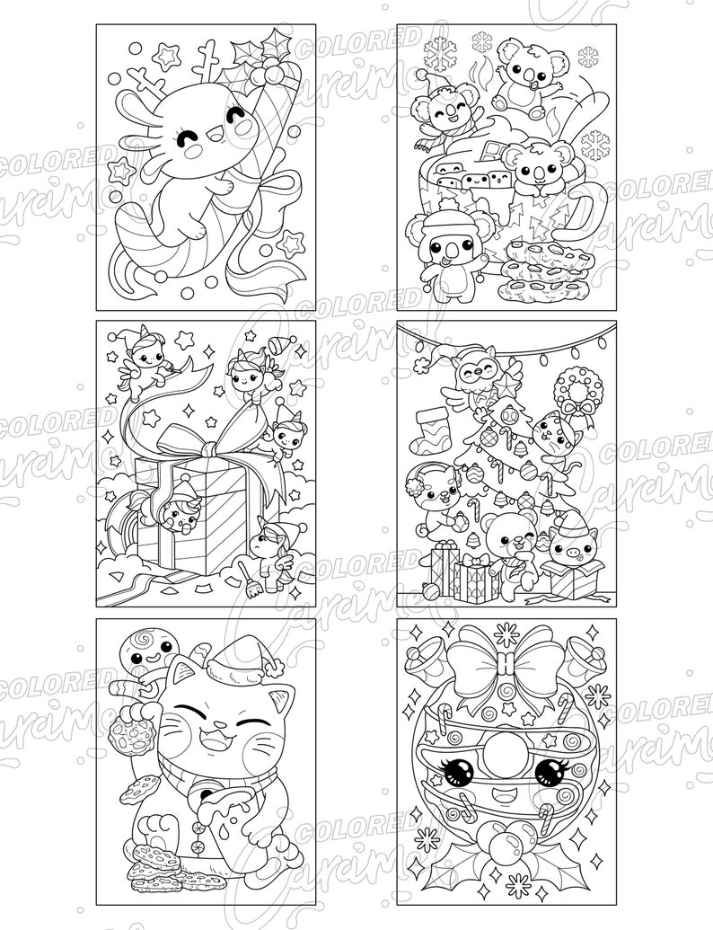 Kawaii Christmas Coloring Book, Printable Instant Digital Download PDF, Colorable Pages with Santa Animals, Joyful Elves, Festive Desserts image 4