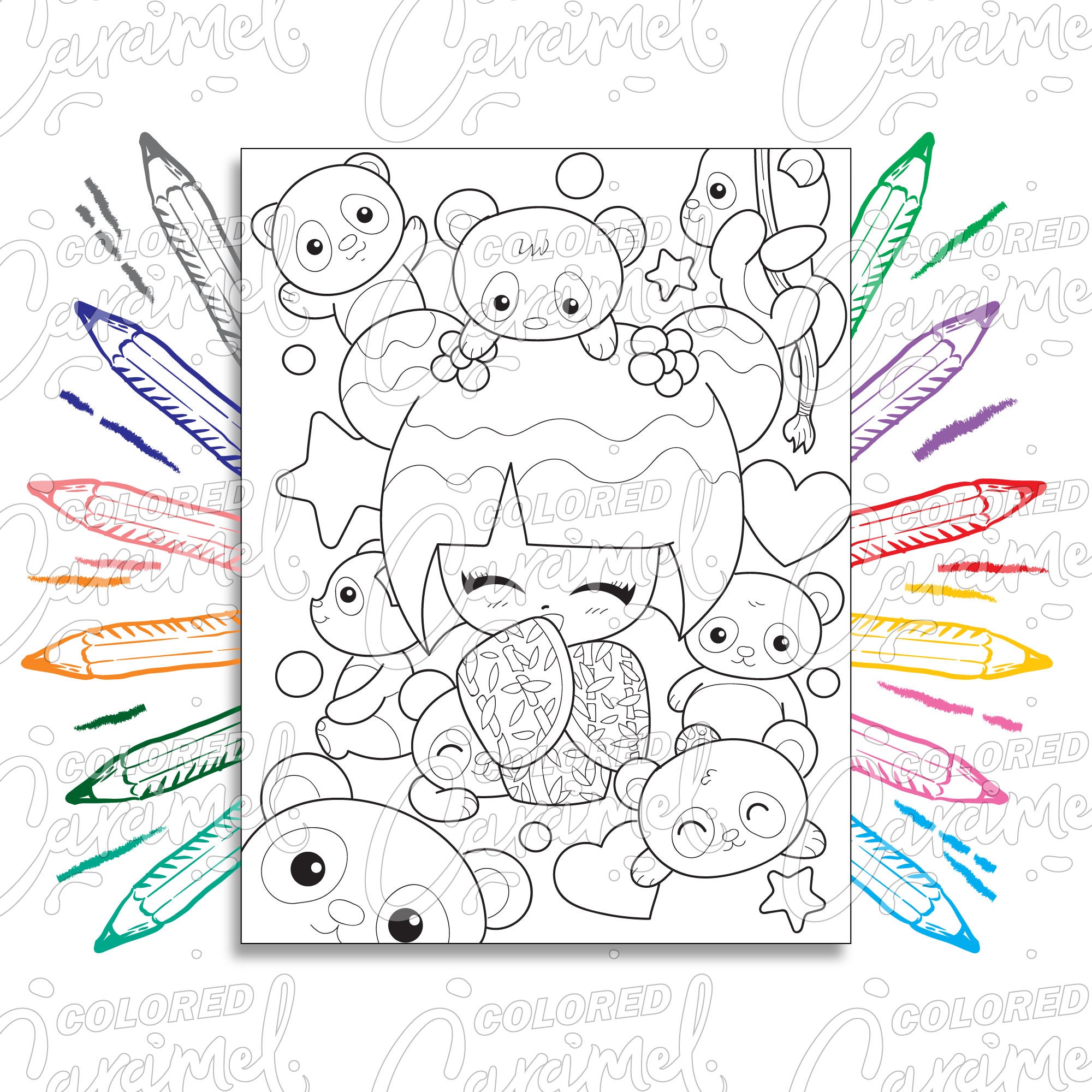 Kawaii Coloring Page Digital Download PDF with Japanese | Etsy