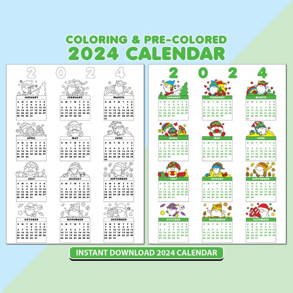 2024 12 Month Printable Gnome Calendar Etsy