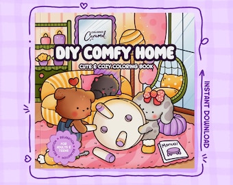 Comfy, Cozy, and Cute Coloring Pages, 40 Fun Home Illustrations with Little Friends (Printable Instant Digital Download PDF)