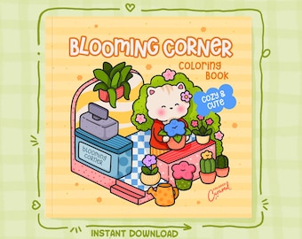 Cute, Cozy and Comfy Coloring Pages, 40 relaxing Blooming Spaces and Spring Gardens Illustrations, Printable Instant Digital Download PDF