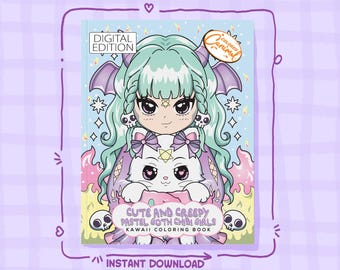 Livro de colorir Kawaii Chibi Girls: Pastel Goth, alívio do estresse (PDF para impressão)
