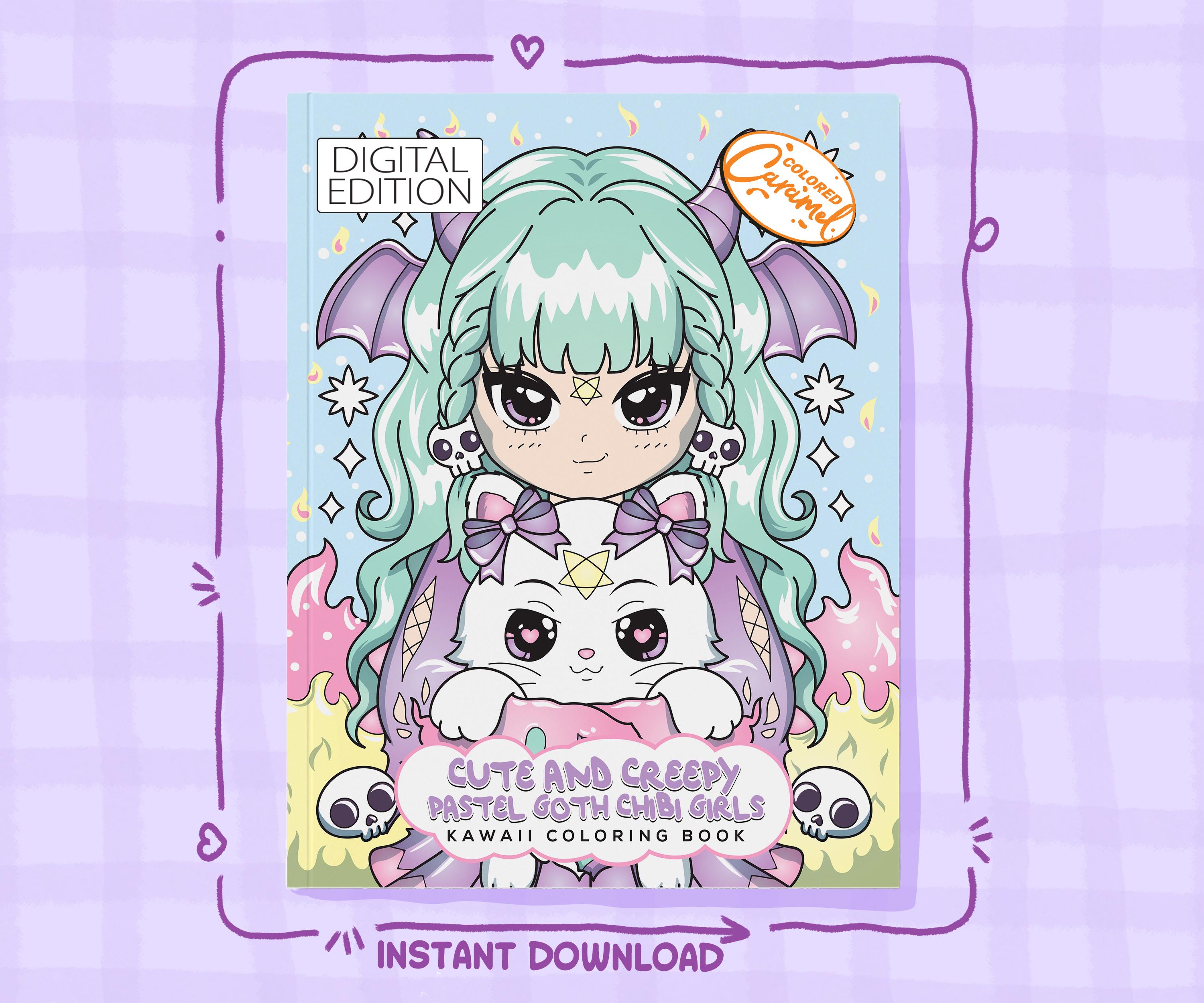 Kawaii Chibi Girls Coloring Book: Pastel Goth, Stress-Relief — coloring book cover
