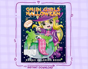 Libro para colorear de Halloween para chicas chibi: Muñecas kawaii espeluznantes (Descarga digital)