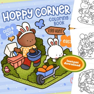 イースターのぬり絵、ウサギや卵など、かわいくて心地よくてリラックスできる春のイラスト 40 枚、PDF の即時ダウンロード