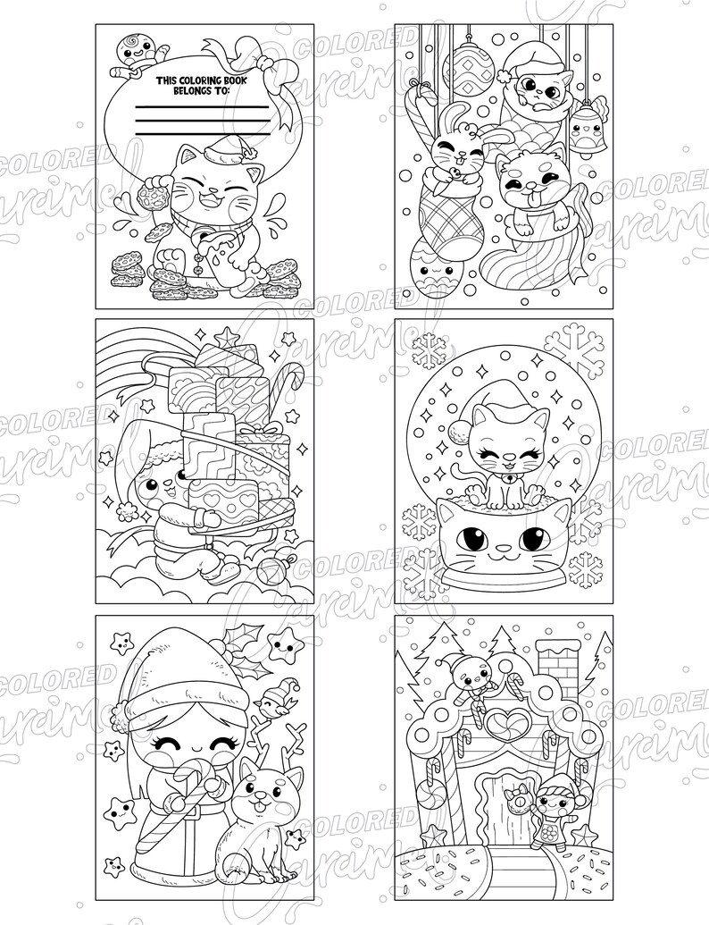 Kawaii Christmas Coloring Book, Printable Instant Digital Download PDF, Colorable Pages with Santa Animals, Joyful Elves, Festive Desserts image 3