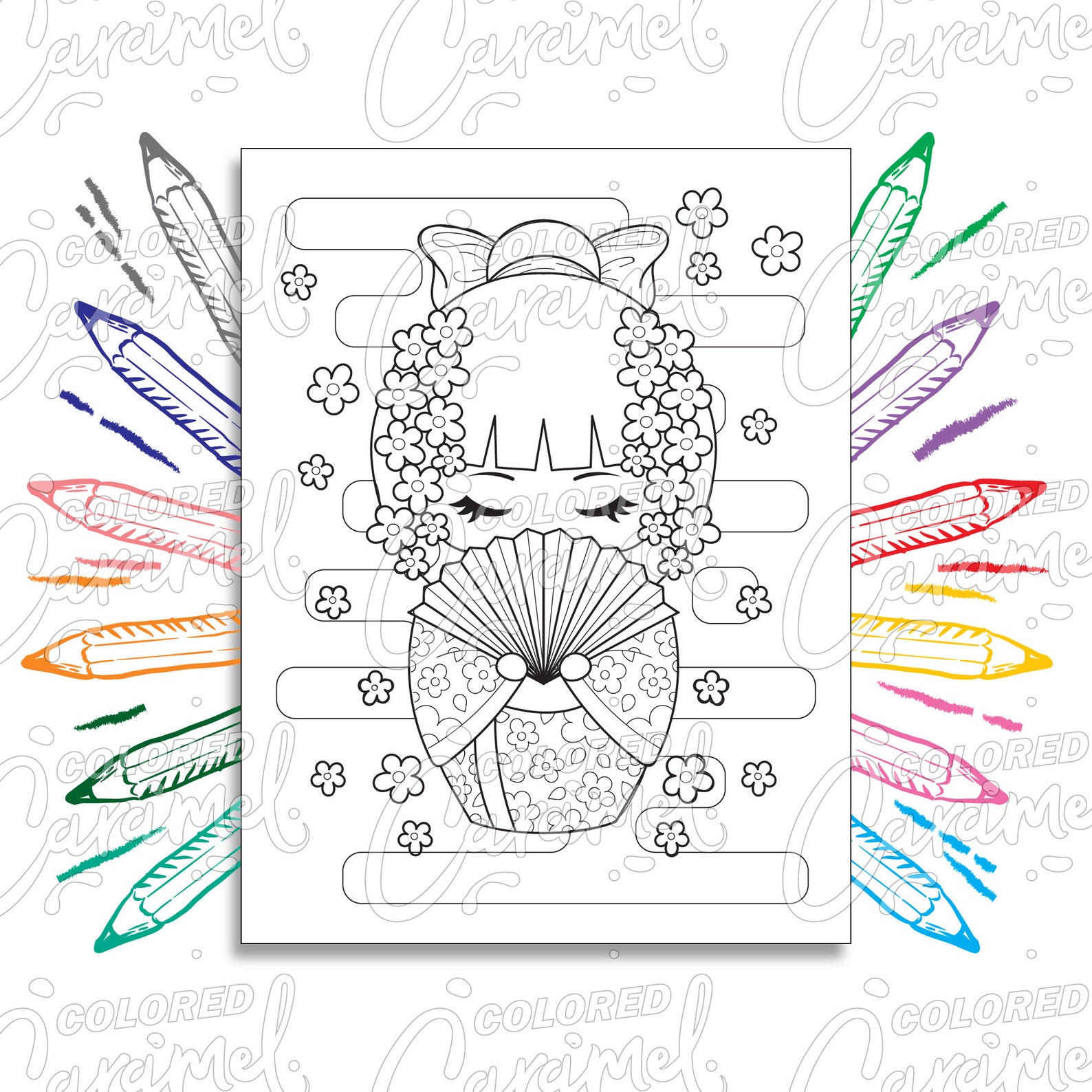 Kawaii Coloring Page Digital Download PDF With Cute Japanese - Etsy