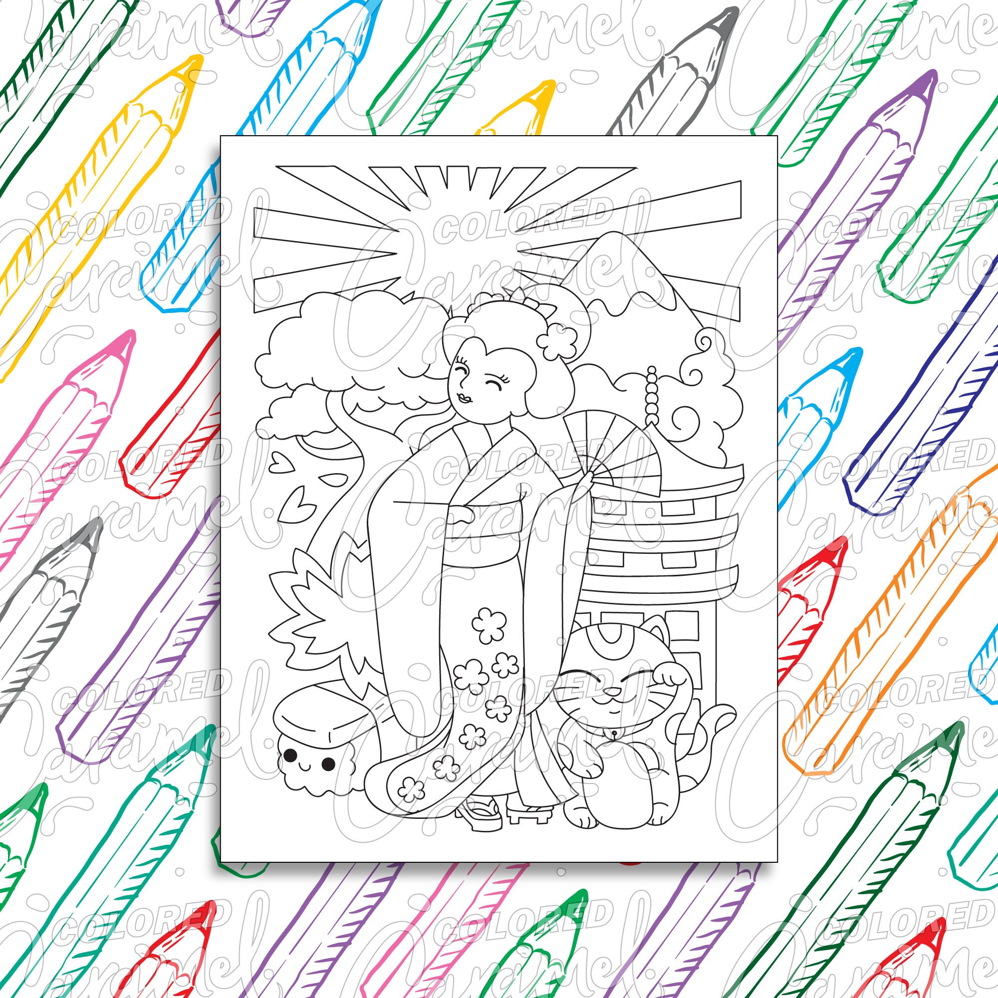 Kawaii Coloring Page Digital Download PDF with Beautiful | Etsy