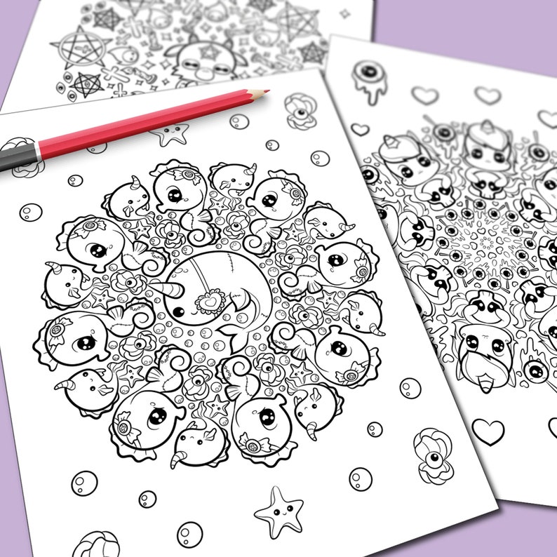 Fantasy Colorable Patterns Kawaii Creepy Cute Pastel Goth Mandala Coloring Book, Instant Download ...