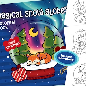 Coloriages de Noël, 40 illustrations de boules à neige festives, gaies, mignonnes et confortables Hygge pour les fêtes, imprimables téléchargement numérique instantané PDF