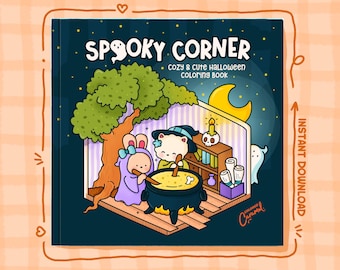 Halloween Coloring Pages, 40 Cute, Cozy, Spooky Vibes Illustrations, Printable Instant Digital Download PDF Book for Fun and Relaxation