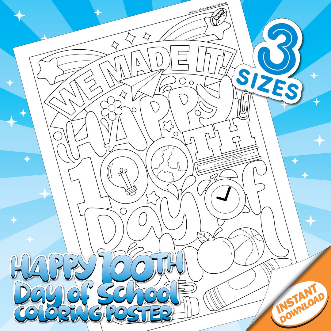 Happy 100th Day of School Kids Coloring Poster, Creative and ...