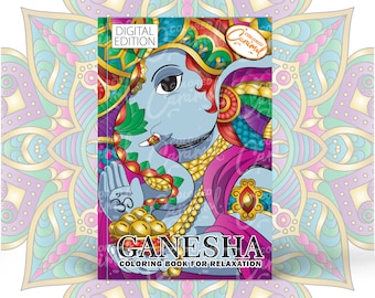 Ganesha Elephant Mandalas Coloring Book, Printable Digital PDF Instant Download, Relaxing Colorable Pages of Beautiful Patterns and Flowers