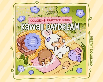 Cute Practice Coloring Pages with Kawaii Illustrations, Printable Instant Digital Download PDF Workbook for Creative Colorists