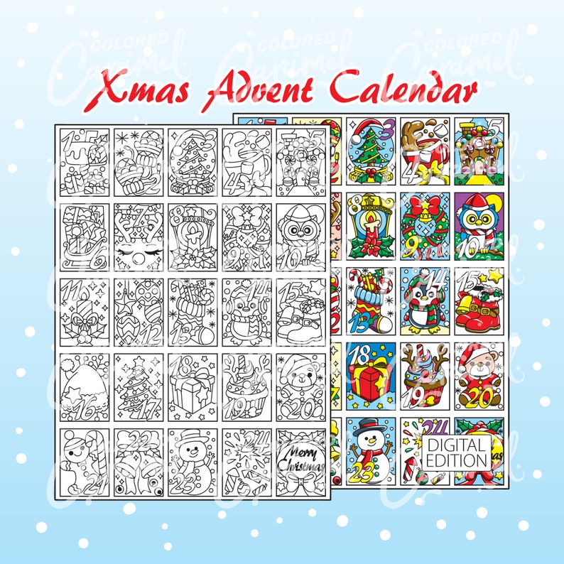 Christmas Countdown Coloring Advent Calendar Printable PDF Etsy