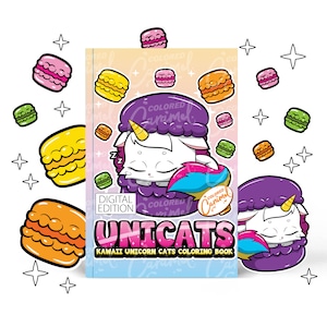 Unicats Coloring Book, Printable PDF Instant Digital Download, Cute, Fantasy and Magical Kawaii Unicorn Cats or Caticorns Colorable Pages