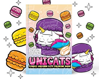 Unicats Coloring Book, Printable PDF Instant Digital Download, Cute, Fantasy and Magical Kawaii Unicorn Cats or Caticorns Colorable Pages