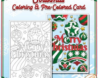 Merry Christmas Coloring Card, Colorable and Pre-colored Holiday Greeting Card, DIY Festive and Joyful Printable Instant Digital Download