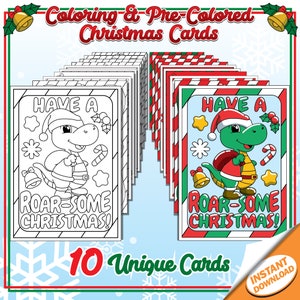Cartões para colorir de Natal para crianças, conjunto de 10 cartões festivos coloridos e coloridos, download digital instantâneo para impressão festiva DIY