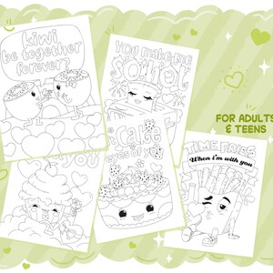 Food Puns Coloring Book, Printable PDF Instant Digital Download, Colorable Pages with Cute and Funny Valentines Stress-Relieving Quotes image 4