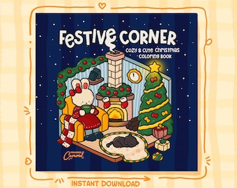 Christmas Coloring Pages, 40 Cute and Cozy Holiday Illustrations, Printable Instant Digital Download PDF Book for Fun and Relaxation