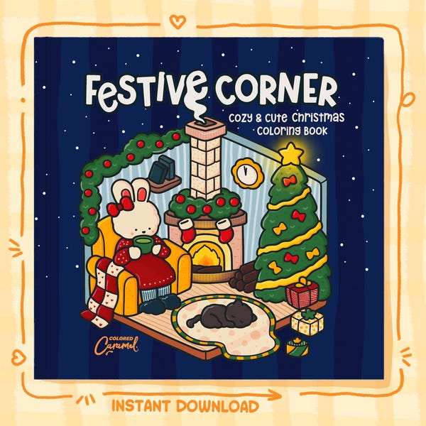 Christmas Coloring Pages, 40 Cute and Cozy Holiday Illustrations, Printable Instant Digital Download PDF Book for Fun and Relaxation