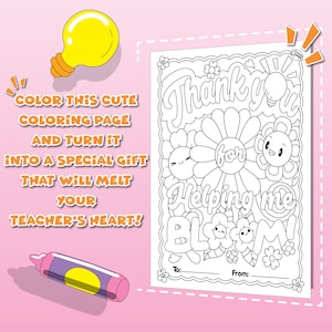 Teacher Appreciation Coloring Page: Thank You Flowers (digital Download ...