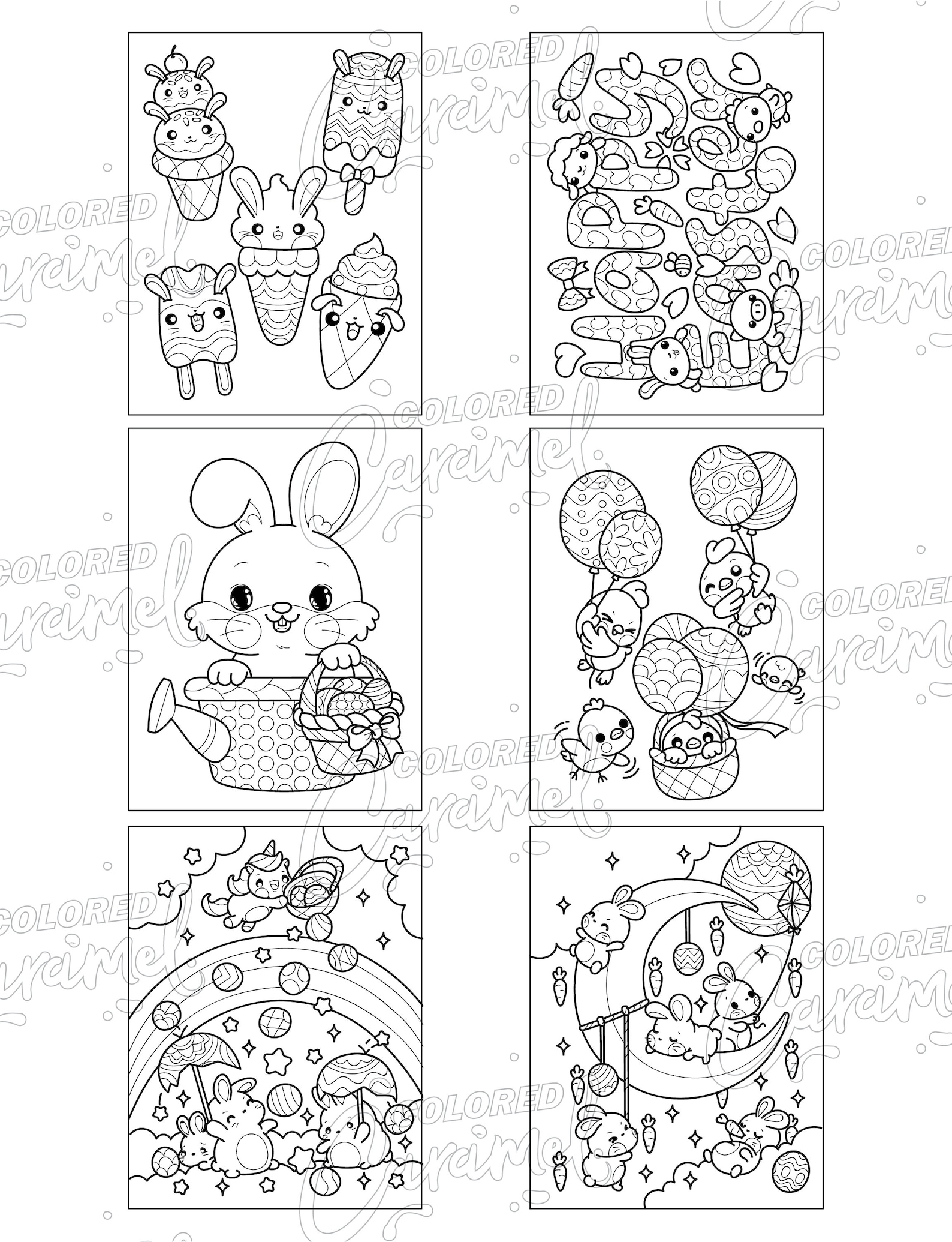 Sweet Easter Printable PDF Download Kawaii Coloring Book - Etsy