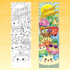 Kawaii Summer Coloring Bookmarks, Printables Instant Digital Download ...
