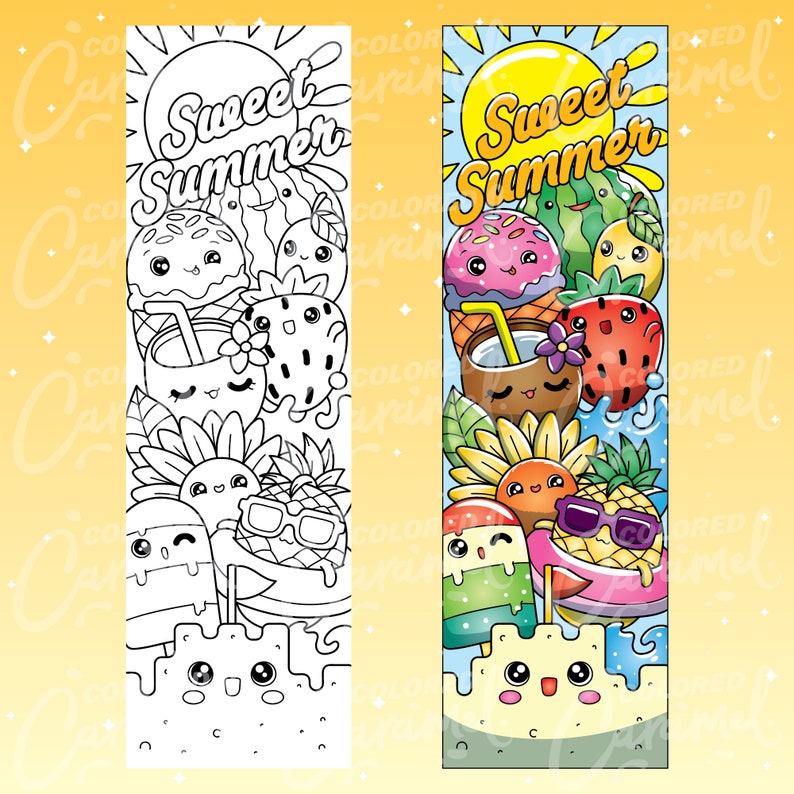 Kawaii Summer Coloring Bookmarks: DIY Printable Set (PDF) - Etsy