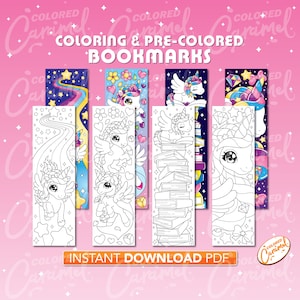 Segnalibri Unicorno da colorare stampabili Download istantaneo PDF, simpatico set di fai da te colorabili e colorati e crea il tuo pennarello per i libri