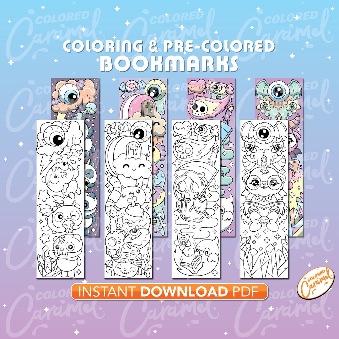 Creepy Kawaii Coloring Bookmarks, Printables Instant Digital Download ...