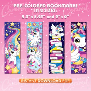 Coloring Unicorn Bookmarks Printables Instant Download PDF, Cute Set of ...