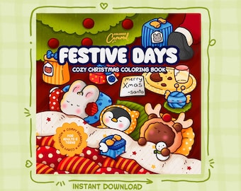 Merry Christmas Coloring Pages, 40 Cute, Cozy & Comfy Winter Illustrations with Little Friends (Printable Instant Digital Download PDF)