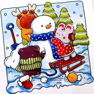 Merry Christmas Coloring Pages, 40 Cute, Cozy & Comfy Winter Illustrations with Little Friends (Printable Instant Digital Download PDF) image 7