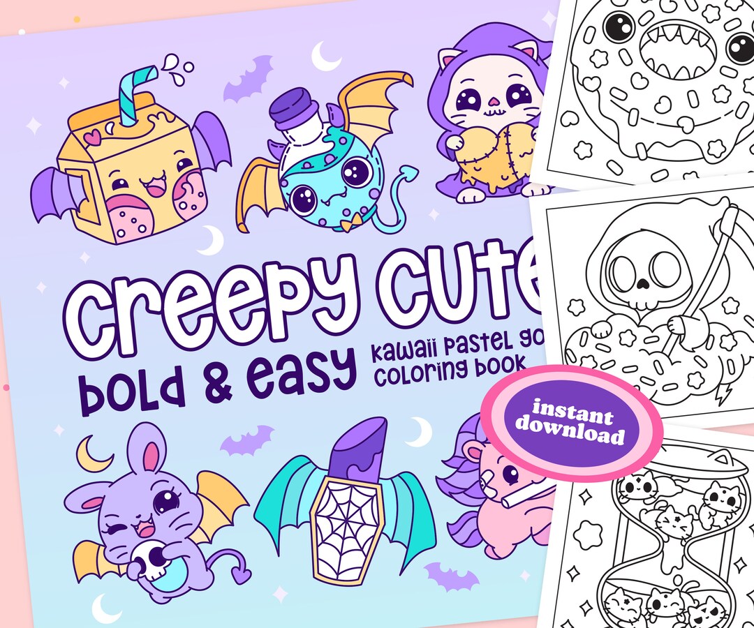 Creepy Cute Kawaii Pastel Coloring Book, Printable Instant Digital ...
