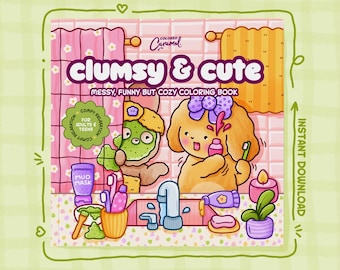 Libro para colorear de personajes torpes y adorables, con 40 ilustraciones divertidas y acogedoras de simpáticos animalitos (descarga digital instantánea en PDF para imprimir).
