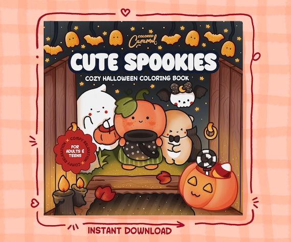 Halloween Coloring Pages, 40 Spooky Cute, Cozy & Comfy Illustrations with Little Friends and Ghosts Printable Instant Digital Download PDF