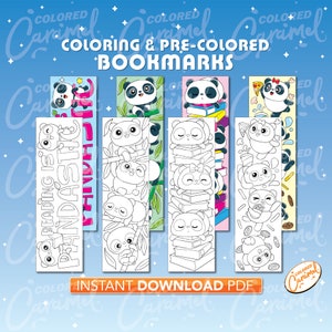 Kawaii Panda Coloring Bookmarks, Printables Instant Digital Download PDF, Cute Set of Colorable, Colorful DIY Make Your Own Marker for Books