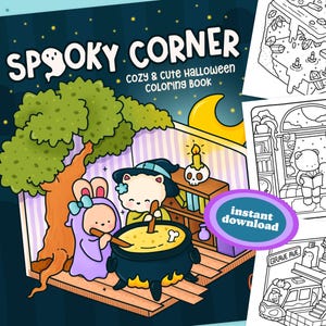 Halloween Malseiten, 40 niedliche, gemütliche, gruselige Vibes Illustrationen, bedruckbar Sofortiger digitaler Download PDF-Buch für Spaß und Entspannung