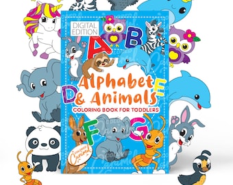 Animals & Alphabet Coloring Book for Kids and Toddlers, Printable Digital PDF Instant Download, Cute and Fun Colorable Pages with Letters