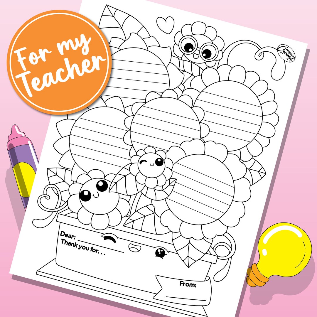 Thank You Teacher Flowers Coloring Page Gift for End of School and ...